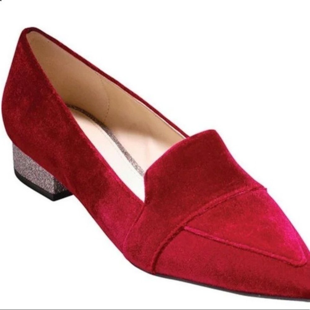 Cole Haan Women's Marlee Skimmer Velvet Pointed Flats Loafers Red Glitter 7